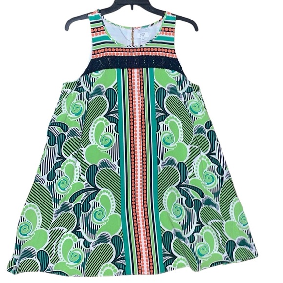 •CROWN & IVY•NWOT GREEN MULTI-PATTERNED 100% LINED SLEEVELESS DRESS SIZE MEDIUM - Picture 1 of 14